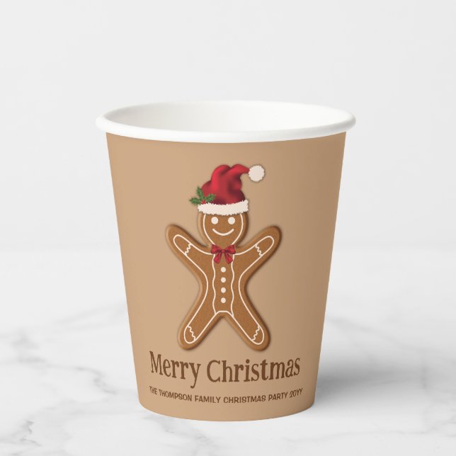 Festive Gingerbread Christmas Cookie With Text Paper Cups (Front)