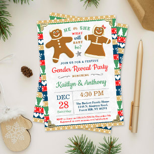 Festive Gingerbread Christmas Gender Reveal Party Invitation