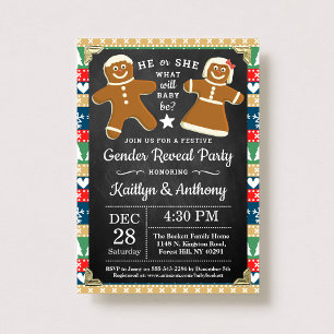 Festive Gingerbread Christmas Gender Reveal Party Invitation