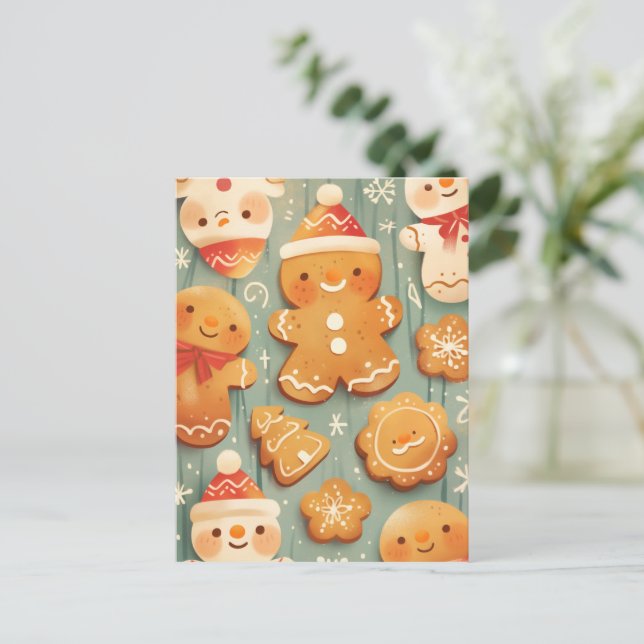 Festive Gingerbread Cookies Holiday Postcard (Standing Front)