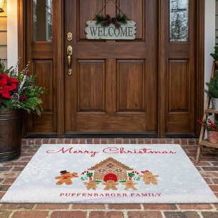 Festive Gingerbread Family Merry Christmas Doormat