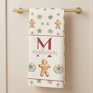 Festive Gingerbread Family Name Retro Farmhouse Tea Towel