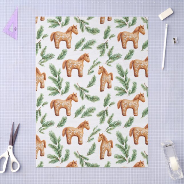 Festive Gingerbread Horse & Pine Pattern Tissue Paper (Craft)