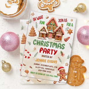 Festive Gingerbread House Christmas Party Invitation