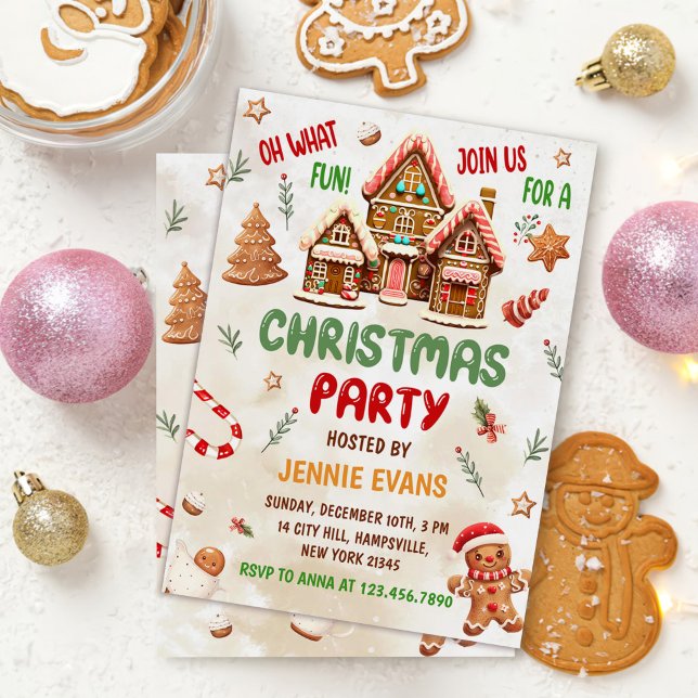 Festive Gingerbread House Christmas Party Invitation (Creator Uploaded)
