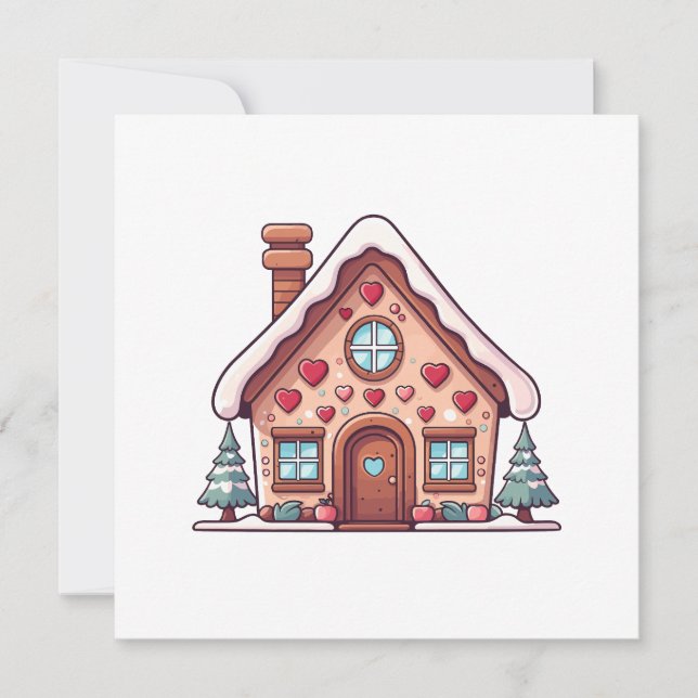 Festive Gingerbread House Illustration Holiday Card (Front)