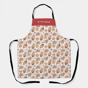 Festive Gingerbread House Pattern White Christmas Apron