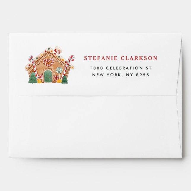 Festive Gingerbread House Pattern White Christmas Envelope (Back (Top Flap))