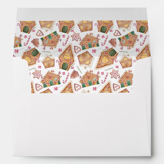 Festive Gingerbread House Pattern White Christmas Envelope (Back (Bottom))
