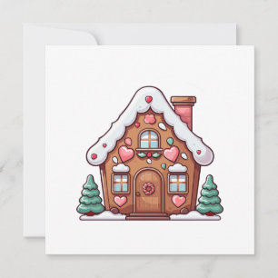 Festive Gingerbread House with Hearts Holiday Card