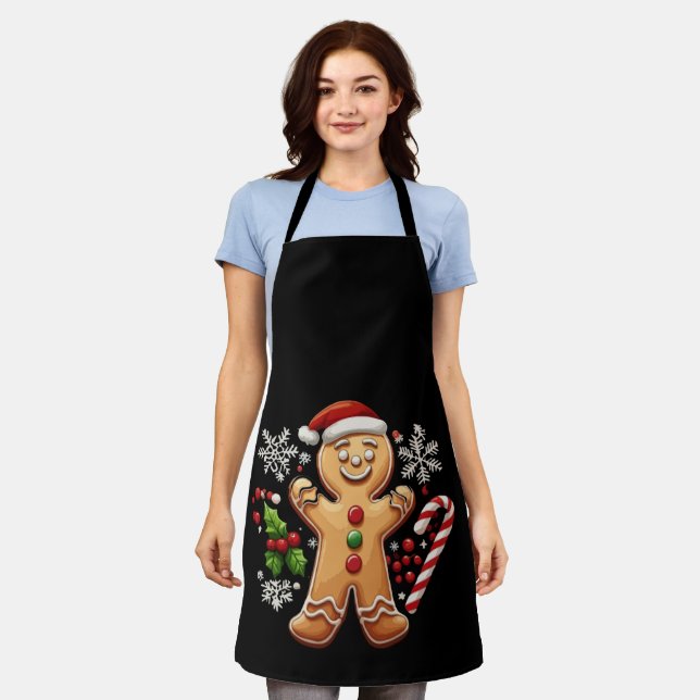 Festive Gingerbread Man Christmas Cookie Illustrat Apron (Worn)