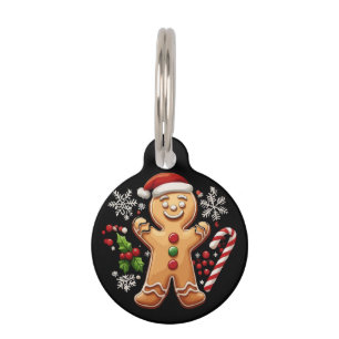 Festive Gingerbread Man Christmas Cookie Illustrat Pet Tag