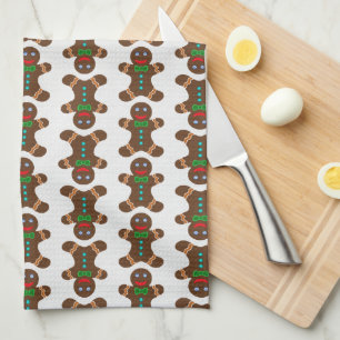 Festive Gingerbread Man Christmas Pattern Tea Towel