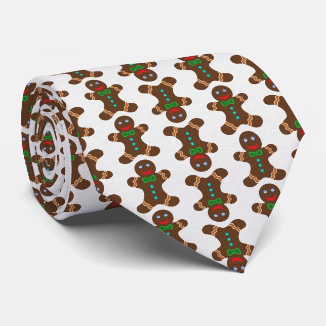 Festive Gingerbread Man Christmas Pattern Tie (Rolled)