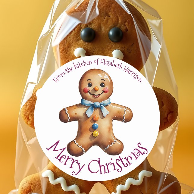 Festive Gingerbread Man Cookie Christmas Baking Classic Round Sticker (Creator Uploaded)