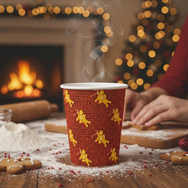 Festive Gingerbread Man & Knit Pattern Christmas Paper Cups (Creator Uploaded)