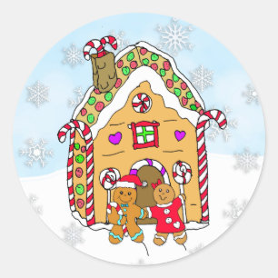 Festive Gingerbread Men and House Christmas Classic Round Sticker
