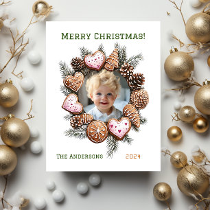 Festive Gingerbread Photo Personalised Christmas Holiday Postcard