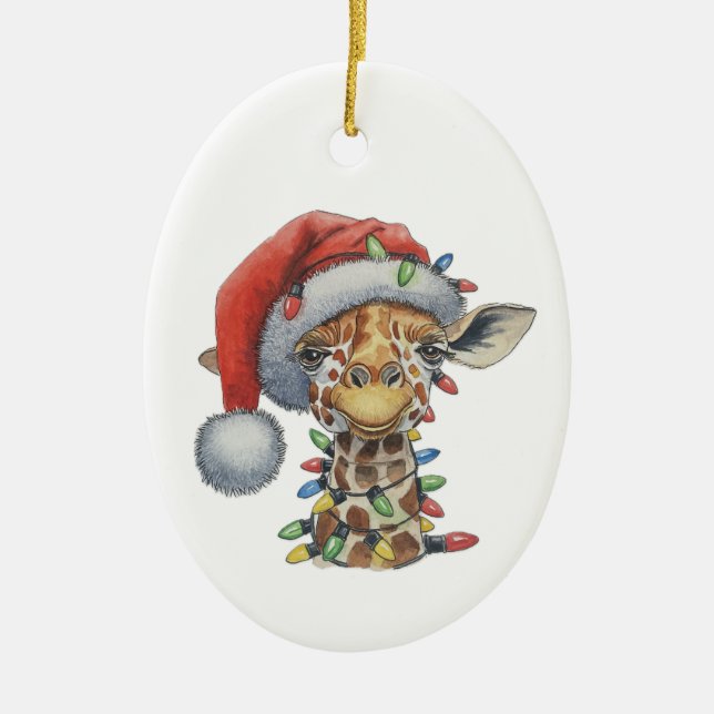 Festive Giraffe Ceramic Ornament (Front)