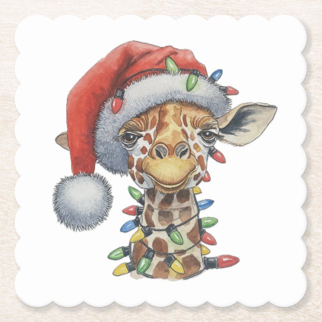 Festive Giraffe Paper Coaster (Front)