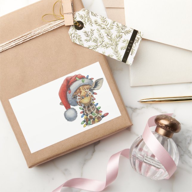 Festive Giraffe Rectangular Sticker (Gifting)