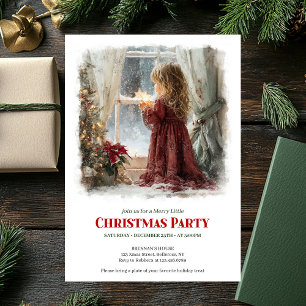 Festive girl awaits Santa printable Christmas  Invitation