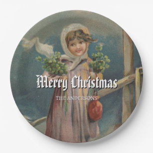 Festive Girl by Winter Lantern Scene Paper Plate