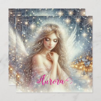 Festive Girly Watercolor Ethereal Frost Snow Angel Holiday Card