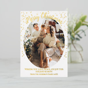 Festive Glam One Oval Photo Golden Sparkling Stars Foil Holiday Card