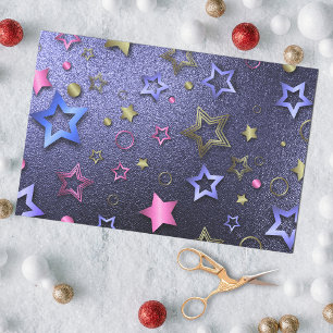 Festive Glam Shiny Blue Gold Pink Metallic Stars  Tissue Paper