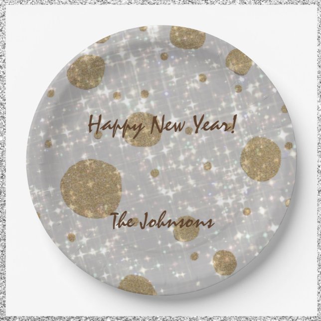 Festive Glitter Happy New Year Paper Plate (See the whole collection here: https://www.zazzle.com/collections/happy_new_year-119238386501833222?)