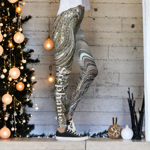 Festive glitter marble gold beige monogram sparkle leggings