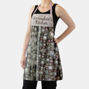 Festive Glitter Silver and Pink Beads Custom Apron
