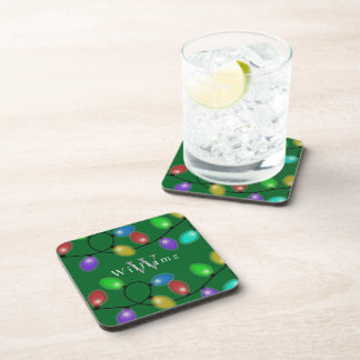 Festive Glowing Christmas Lights Green Coaster