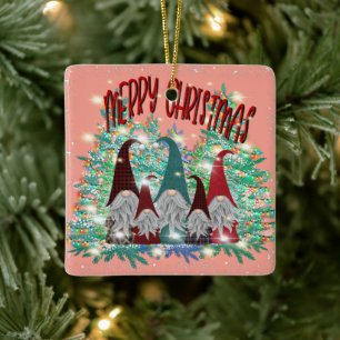 festive gnomes add name ceramic ornament