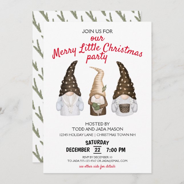 Festive Gnomes Merry Little Christmas Party Invitation (Front/Back)