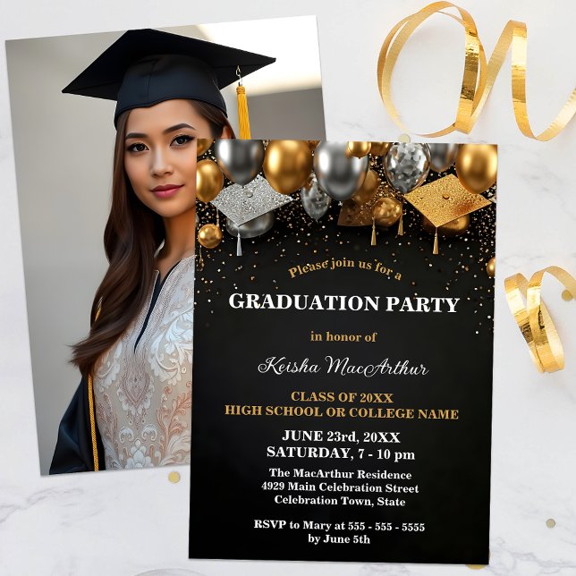 Festive Gold and Silver Accents Graduation Party Invitation (Creator Uploaded)