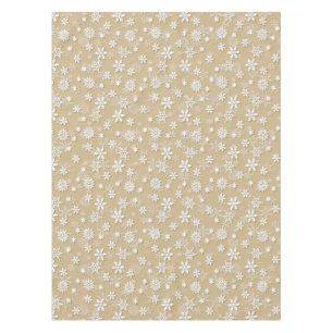 Festive Gold and White Christmas Holiday Snowflake Tablecloth
