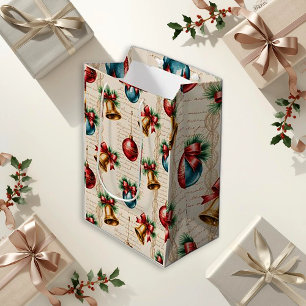 Festive Gold Bell Christmas Small Gift Bag