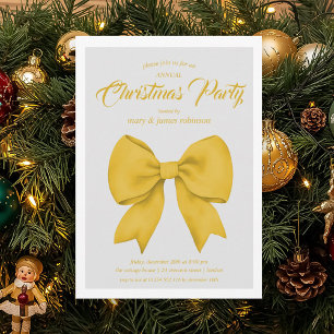 Festive Gold Bow Christmas Holiday Party  Invitation