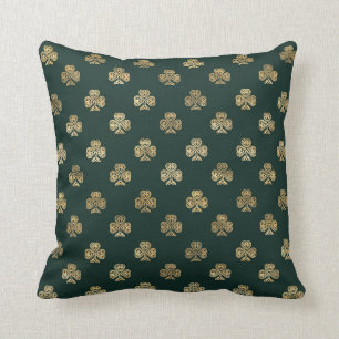 Festive Gold Celtic Shamrock Green Cushion