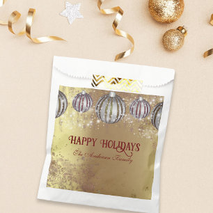 Festive Gold Christmas Baubles Happy Holidays Favour Bag