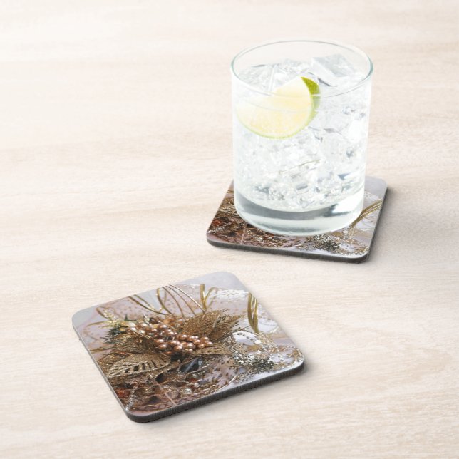 Festive Gold Christmas Coaster (Right Side)