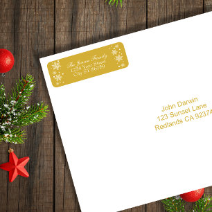 Festive Gold Christmas Snowflakes Return Address Label