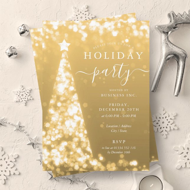 Festive Gold Christmas Tree Company Holiday Party  Invitation (Festive Gold Christmas Tree Company Holiday Party Invitation)