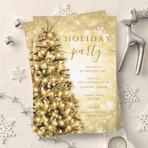 Festive Gold Christmas Tree Company Holiday Party  Invitation