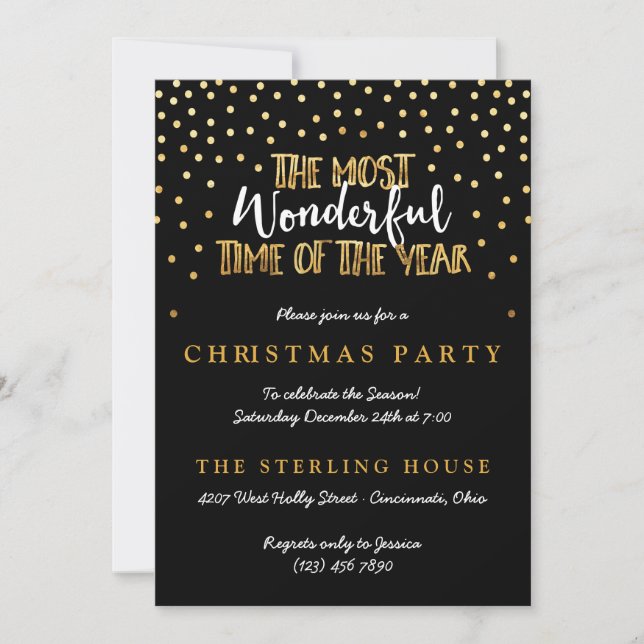 Festive Gold Confetti Dots Christmas Party Invitation (Front)