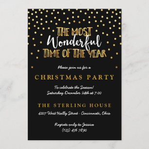 Festive Gold Confetti Dots Christmas Party Invitation