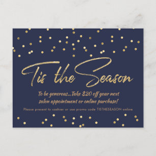 Festive Gold Confetti Holiday Business Promo Blue Postcard
