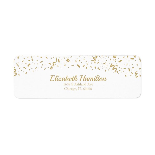 Festive Gold Confetti White Return Label Return Address Label (Front)